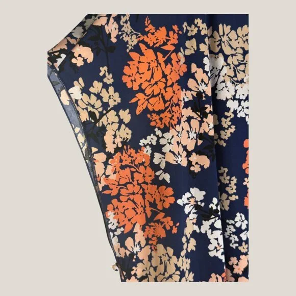 Roz & Ali /Dressbarn 2X Plus Size Navy Blue Orange Floral Tunic Top Blouse Flowy - Picture 3 of 6